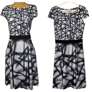 S.Oliver Contrast Blue/Gray Raw Hem A-line Knee Length Formal Career Dress 4